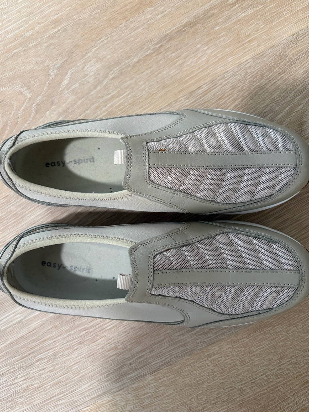 Easy Spirit Slip-On Athletic Shoes in Light Gray and Beige